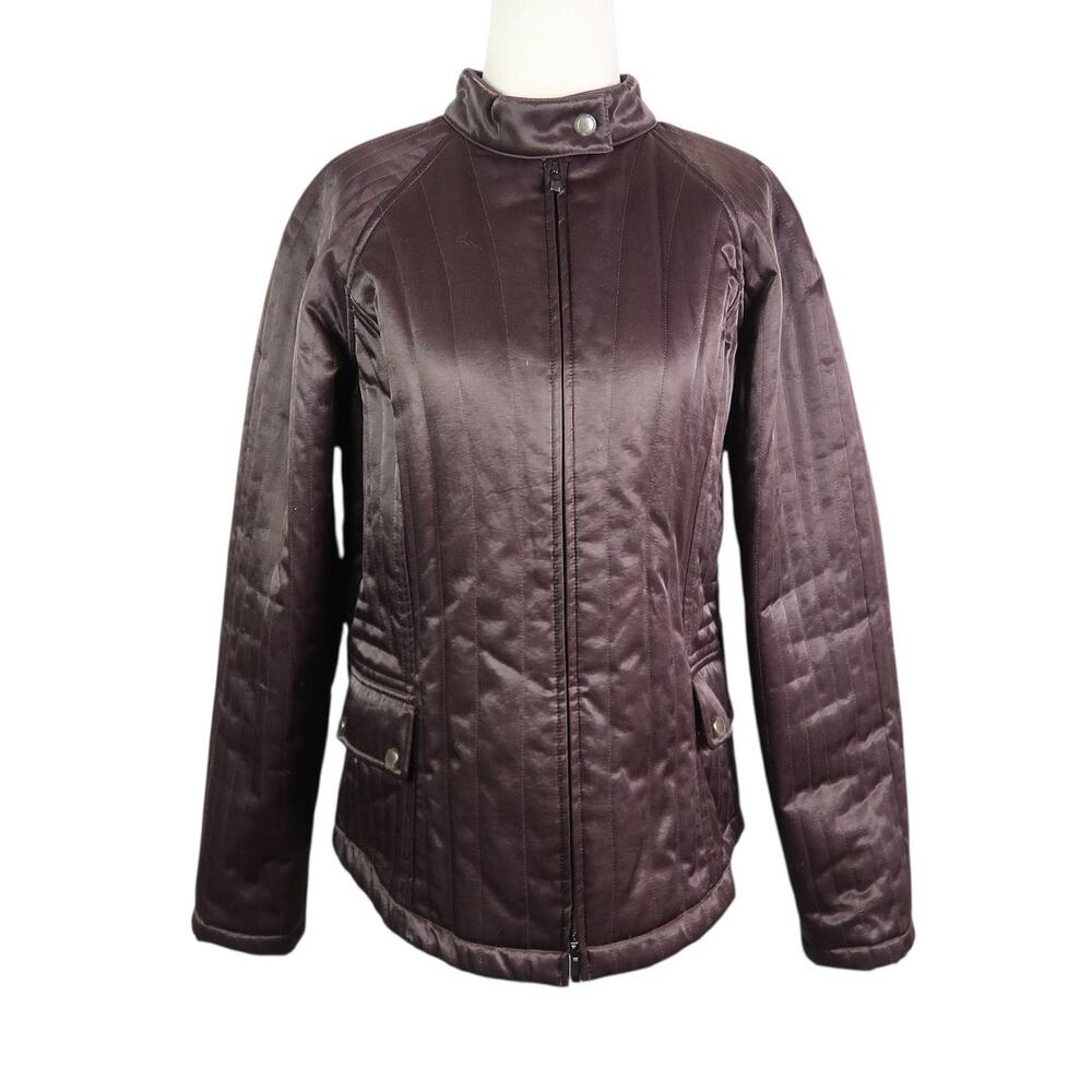 Vintage Y2K Liz Claiborne Dark Brown Satin Zip Front Jacket M